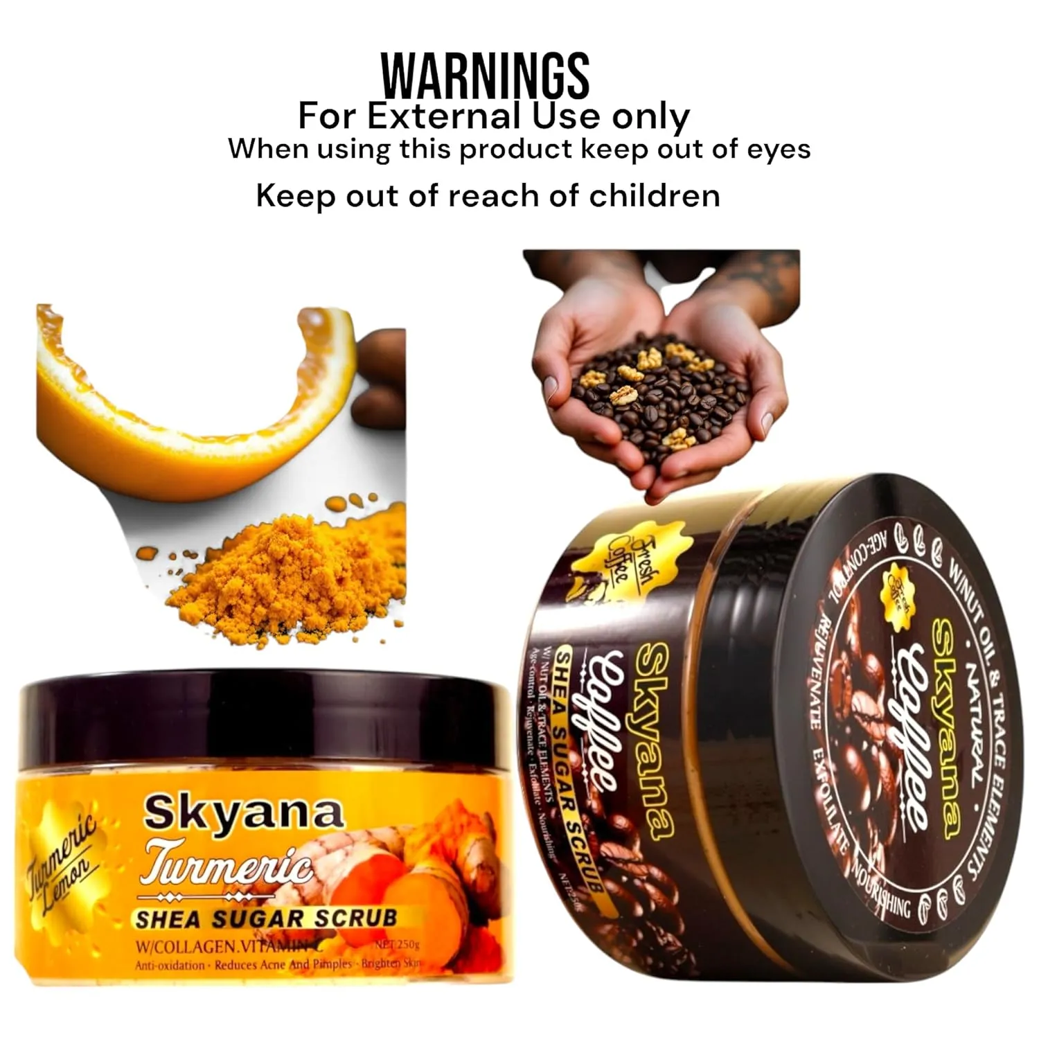 Coffee & Brazilian Nuts Shea Sugar Scrub, Face and Body Exfoliator with Walnut Oil, 250g,8.8 OZ,Collagen,age control,acne control,anti-oxidation remeval pimples.Organic.