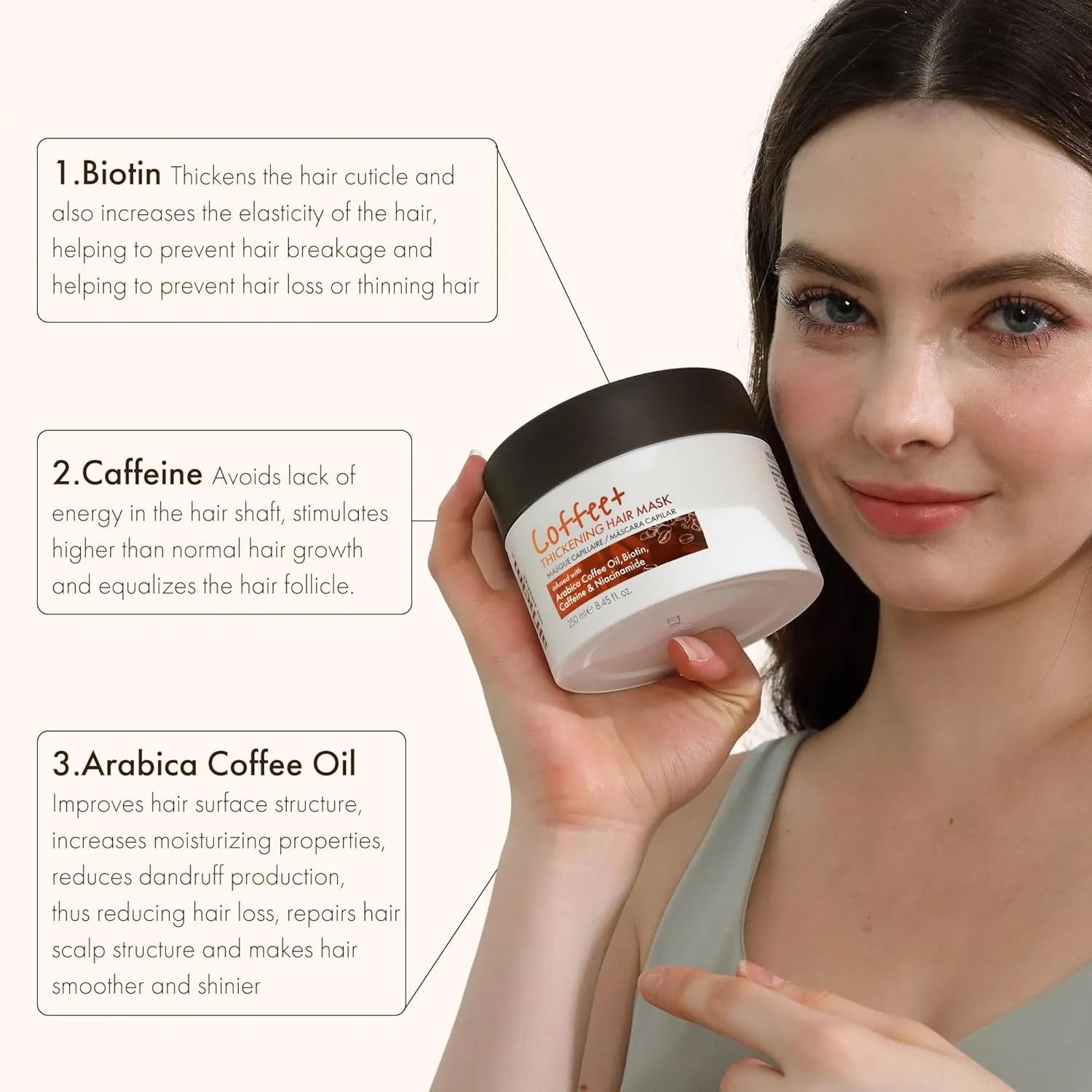 Coffee  Thickening Hair Mask | Biotin & Caffeine for Fine & Thinning Hair | Deep Conditioning & Strengthening Treatment | Moisturizes, Repairs & Adds Volume | Sulfate-Free & Color-Safe 8.45 oz