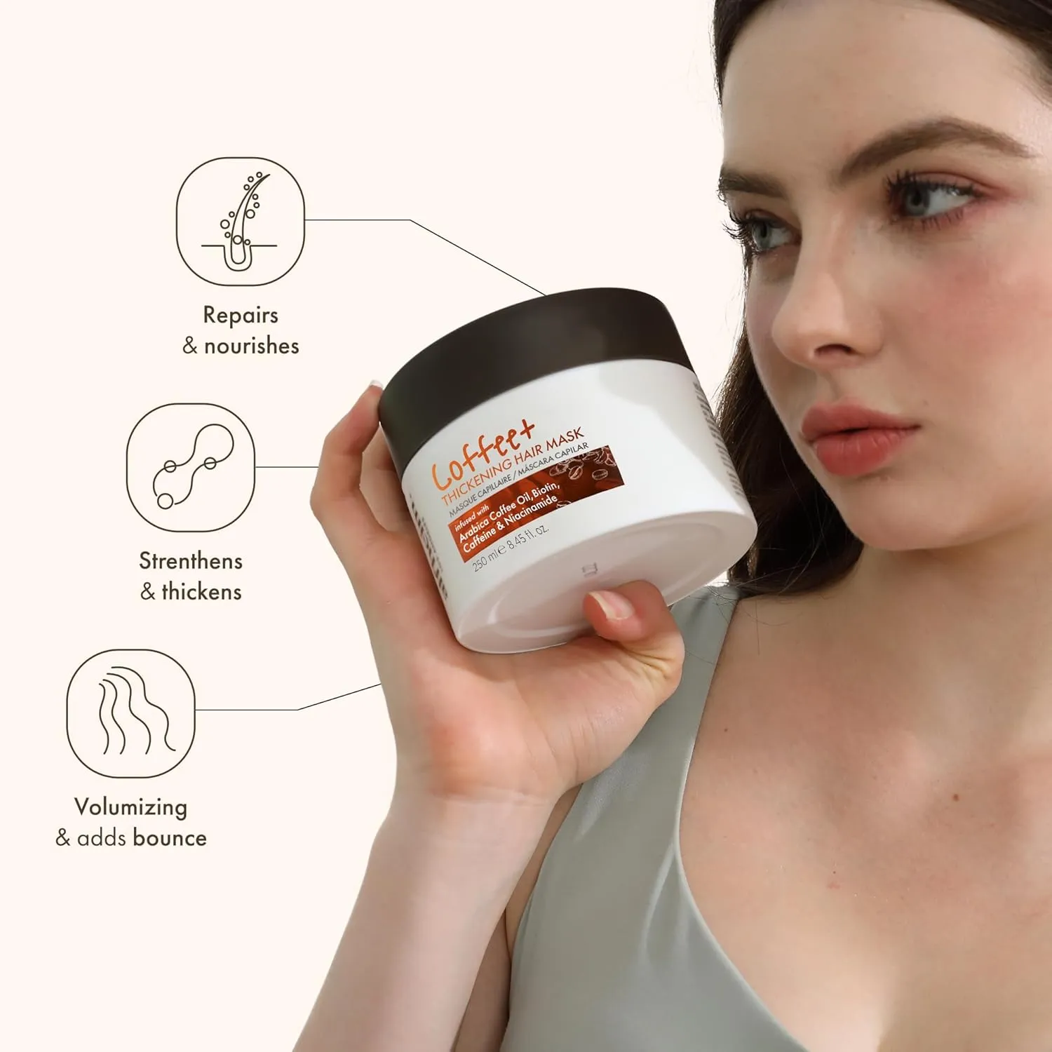 Coffee  Thickening Hair Mask | Biotin & Caffeine for Fine & Thinning Hair | Deep Conditioning & Strengthening Treatment | Moisturizes, Repairs & Adds Volume | Sulfate-Free & Color-Safe 8.45 oz