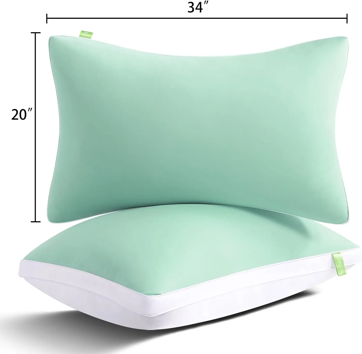 Cooling Bed Pillows King Size Set of 2, Cool for Hot Sleepers, Soft Gusseted Hotel Down Alternative Pillow 2 Pack for Side Back Stomach Sleeper, Supportive, Pain Relief, ICY Green, 20" x 34"
