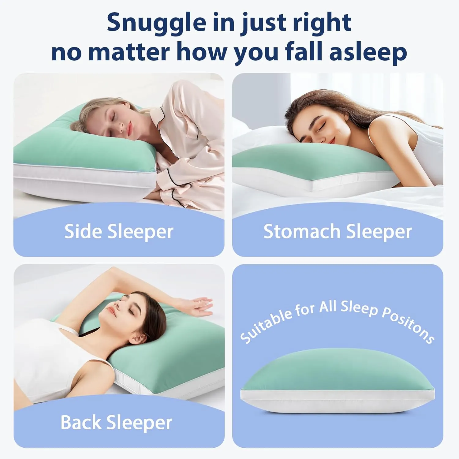 Cooling Bed Pillows King Size Set of 2, Cool for Hot Sleepers, Soft Gusseted Hotel Down Alternative Pillow 2 Pack for Side Back Stomach Sleeper, Supportive, Pain Relief, ICY Green, 20" x 34"