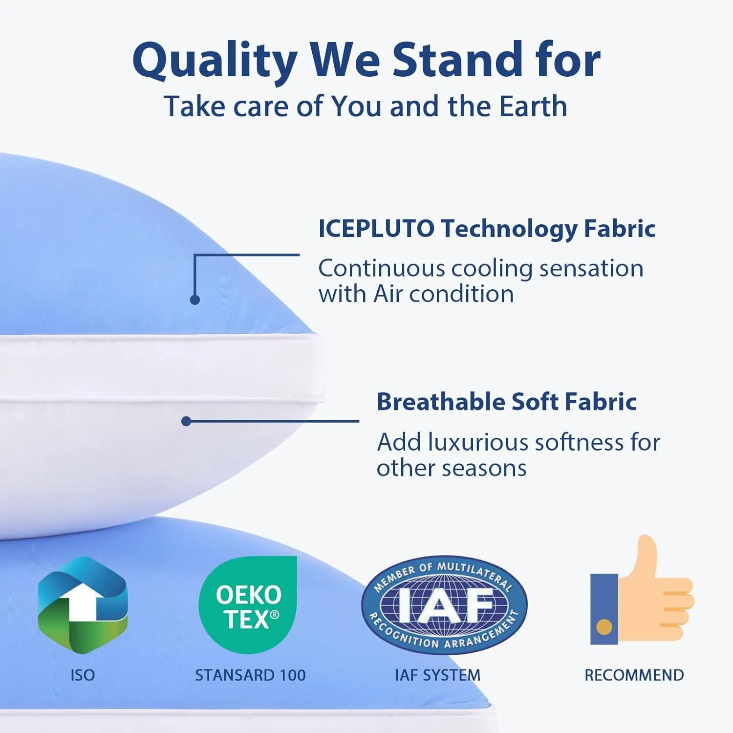 Cooling Bed Pillows Queen Size Set of 2, Cool for Hot Sleepers, Soft Gusseted Hotel Down Alternative Pillow 2 Pack for Side Back Stomach Sleeper, Supportive, Pain Relief, ICY Blue, 20" x 30"