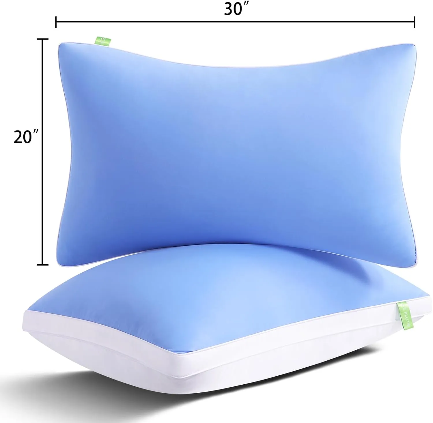 Cooling Bed Pillows Queen Size Set of 2, Cool for Hot Sleepers, Soft Gusseted Hotel Down Alternative Pillow 2 Pack for Side Back Stomach Sleeper, Supportive, Pain Relief, ICY Blue, 20" x 30"