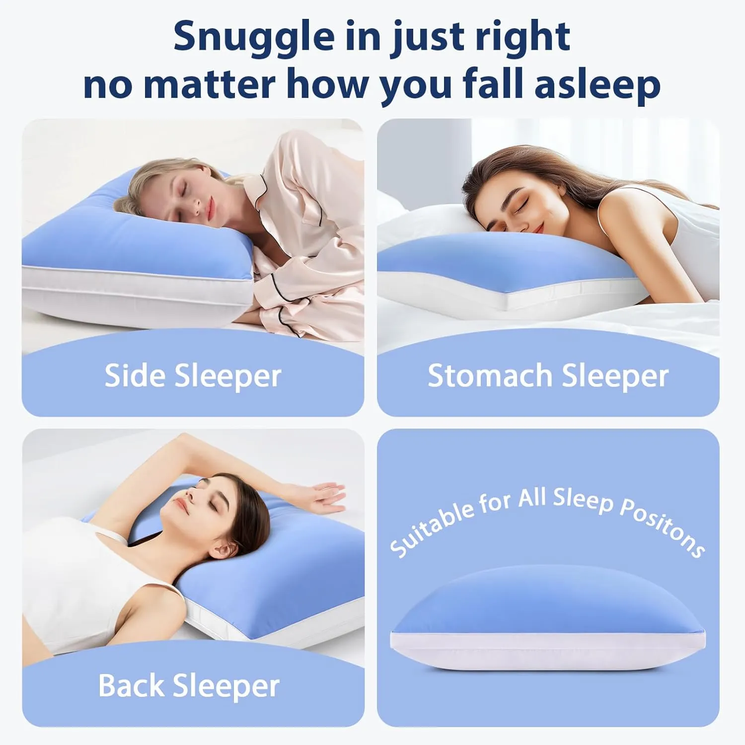 Cooling Bed Pillows Queen Size Set of 2, Cool for Hot Sleepers, Soft Gusseted Hotel Down Alternative Pillow 2 Pack for Side Back Stomach Sleeper, Supportive, Pain Relief, ICY Blue, 20" x 30"