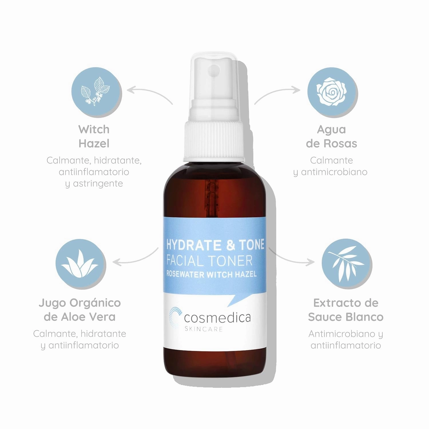 COSMEDICA SKINCARE - HYDRATE & TONE ROSEWATER WITCH HAZEL FACE TONER | 120 mL