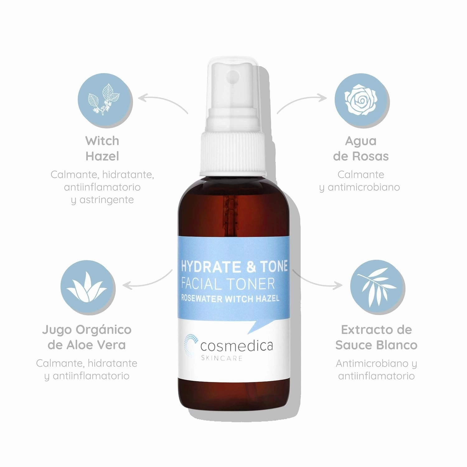 COSMEDICA SKINCARE - HYDRATE & TONE ROSEWATER WITCH HAZEL FACE TONER | 120 mL