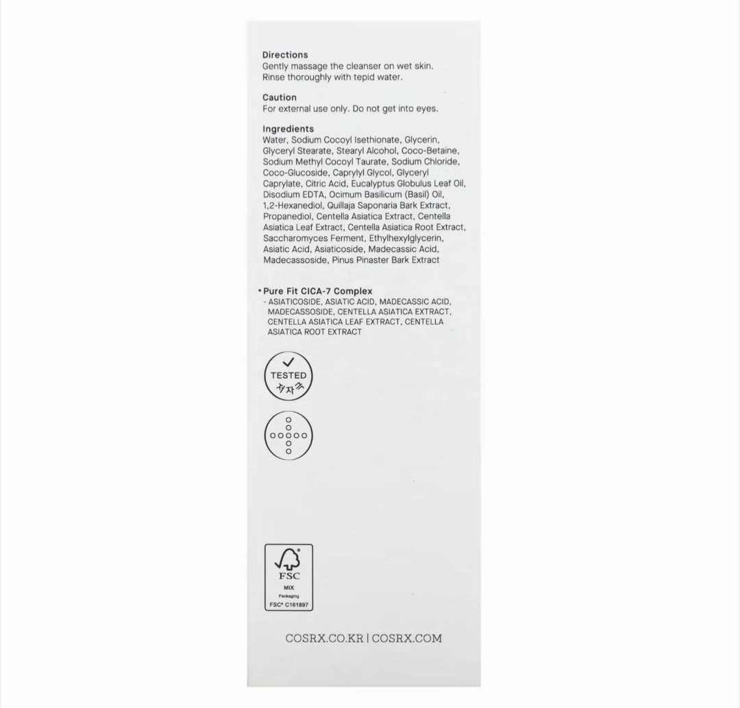 CosRx
Cica Cleanser, Cica-7 Solution, 5.07 fl oz (150 ml