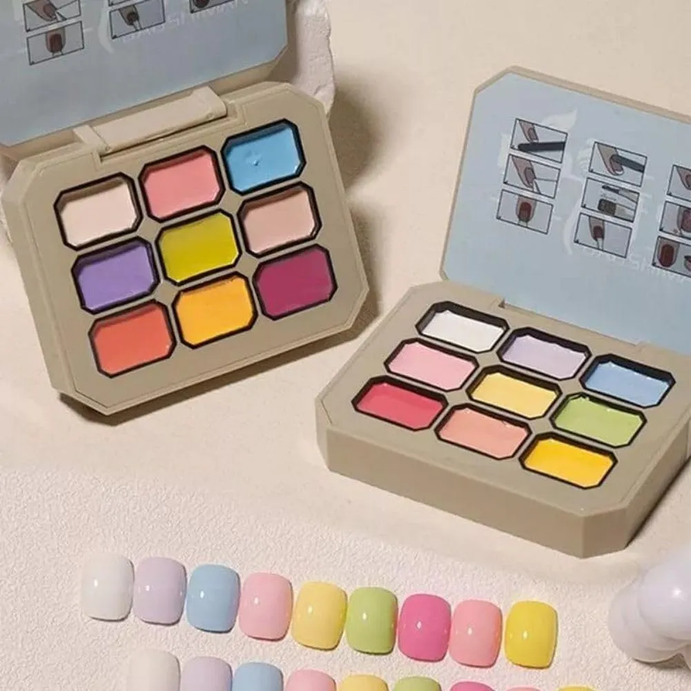 Creamy Colorful Nail Polish Set, Nine-Square Grid Solid Gel Glue Gel Nail Polish, Summer Gel Nail Polish Colors, Long Lasting Solid Nail Polish Palette For Girls (A2)