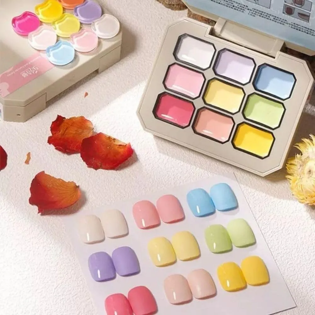 Creamy Colorful Nail Polish Set, Nine-Square Grid Solid Gel Glue Gel Nail Polish, Summer Gel Nail Polish Colors, Long Lasting Solid Nail Polish Palette For Girls (A2)