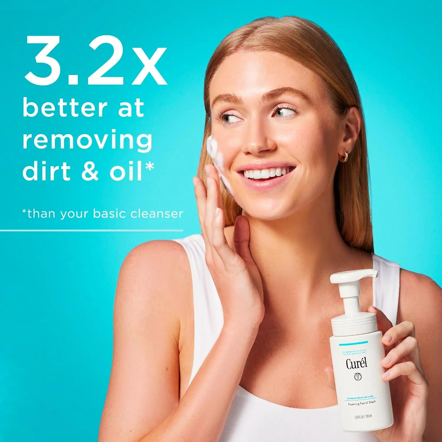 Curel Japanese Skin Care Foaming Daily Face Wash for Sensitive Skin, Hydrating Facial Cleanser for Dry Skin, pH-Balanced and Fragrance-Free, 5 Oz (Step 2 of 2-Step Skincare)