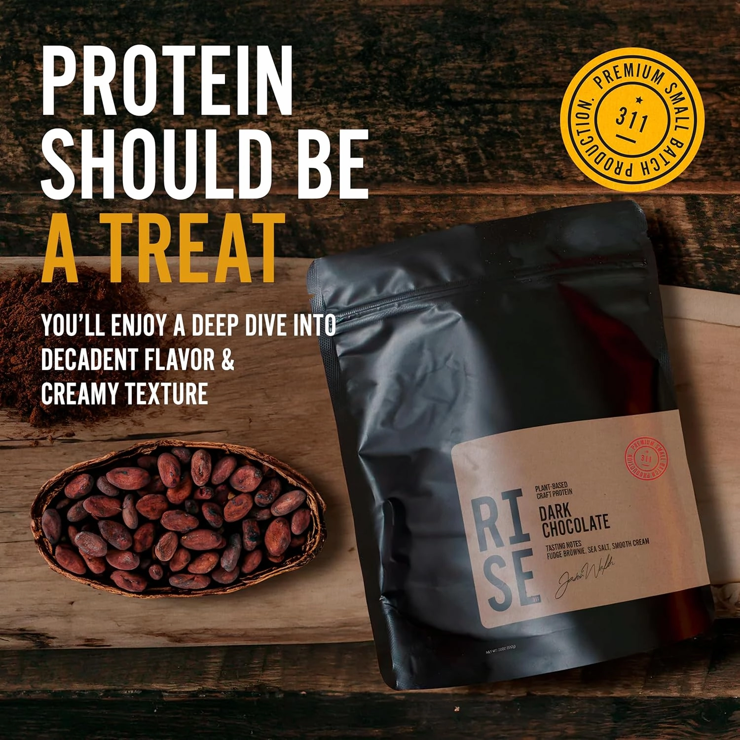Dark Chocolate Plant-Based Protein Powder for Women & Men, Easy to Digest 30g of Smooth & Creamy Dark Chocolate Protein Powder Supports Overall Well-Being, Small Batch, 15 Servings