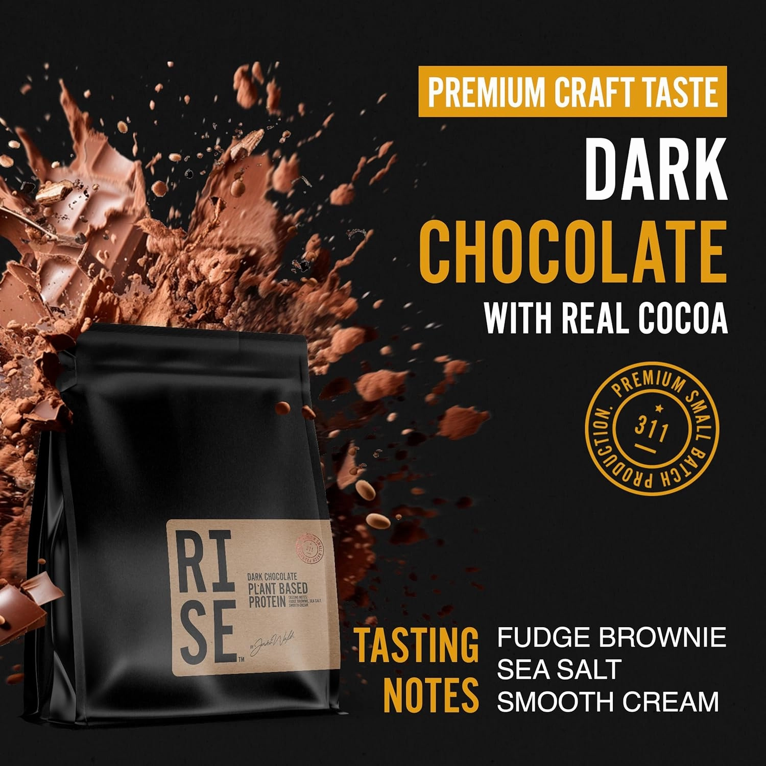 Dark Chocolate Plant-Based Protein Powder for Women & Men, Easy to Digest 30g of Smooth & Creamy Dark Chocolate Protein Powder Supports Overall Well-Being, Small Batch, 15 Servings