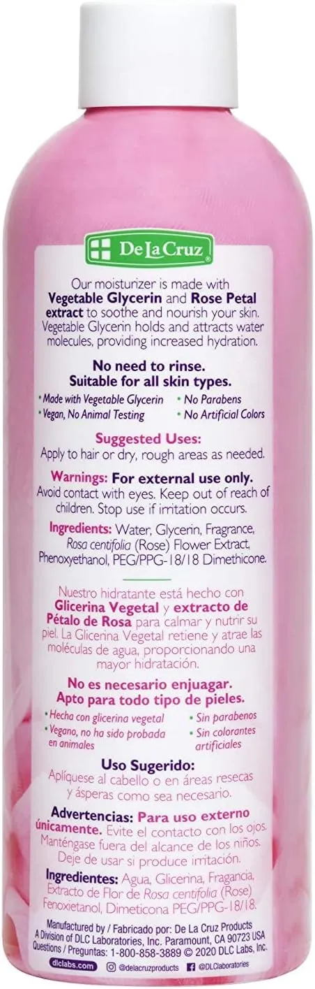 De La Cruz Rose Water and Glycerin for Face - Rosewater Facial Toner and Moisturizer for Skin and Hair 8 fl oz (236 mL) - 12 Bottles