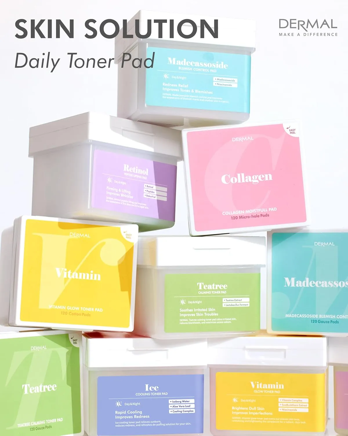 DERMAL Ice Cooling Toner Pad - Korean Soothing & Hydrating Toner Pads with Aloe Vera - After Suncare, Sunburn Relief, Redness Relief - Vegan Square Pads - High Capacity, 120 Pads