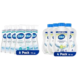Dial Antibacterial & Sensitive Fragrance Free Foaming Hand Wash Pack of 6 Antibacterial Foaming Hand Wash White Tea Refill Pack of 4, 30 oz Each