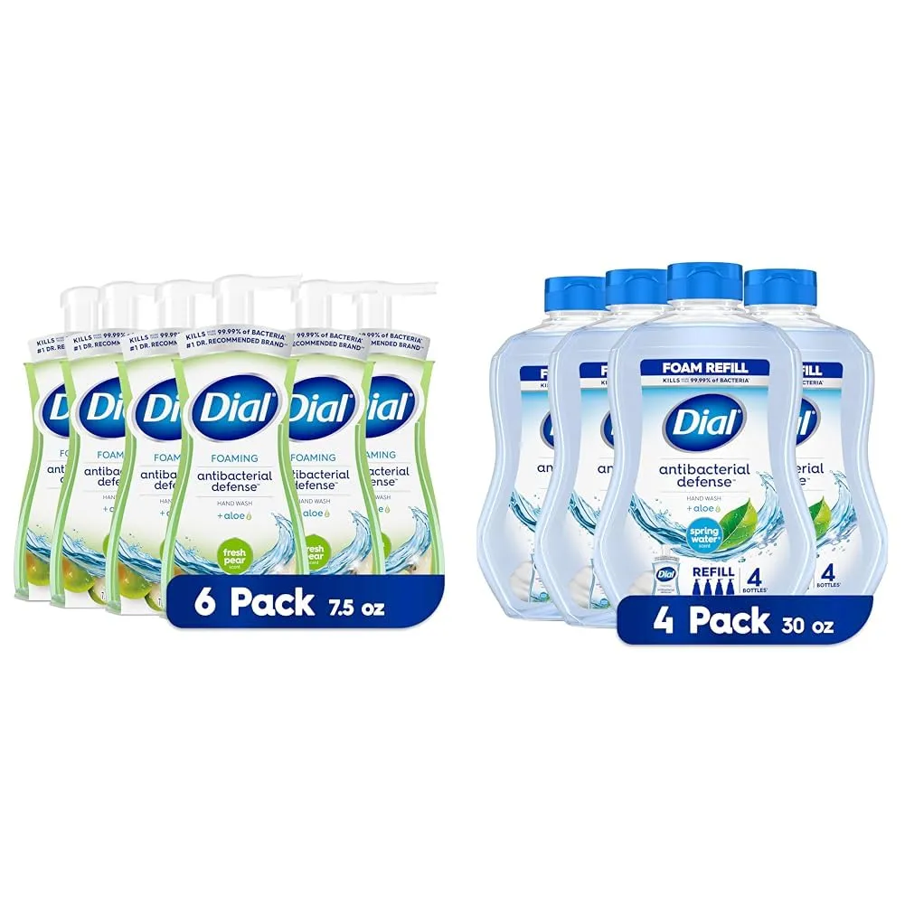 Dial Antibacterial Foaming Hand Wash Fresh Pear Pack of 6 with Spring Water Foaming Hand Wash Refill Pack of 4