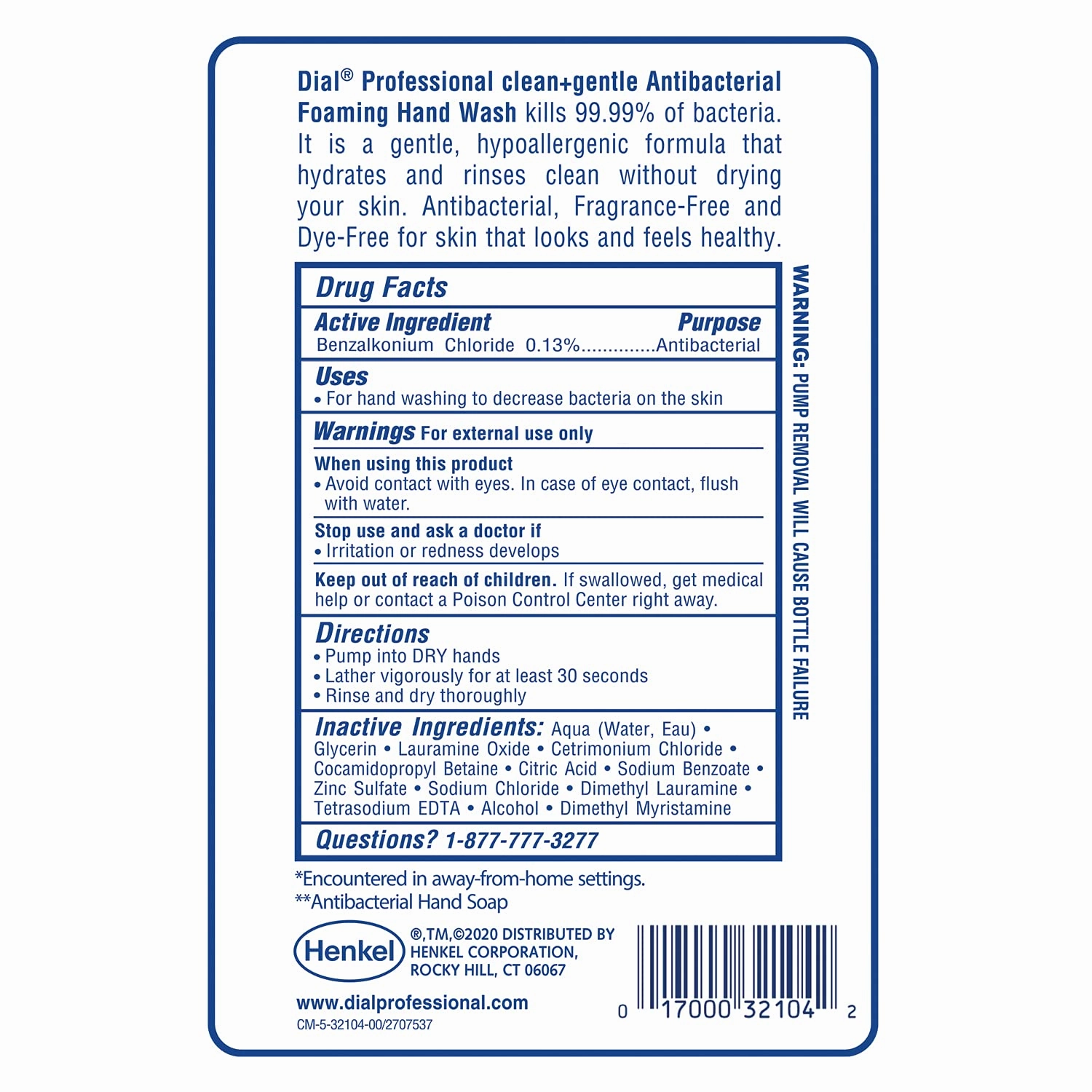 Dial Clean   Gentle Antibacterial Foaming Hand Wash, Fragrance and Dye-Free, FIT Universal Touch-Free, 1L Dispenser Refill (Pack of 3)