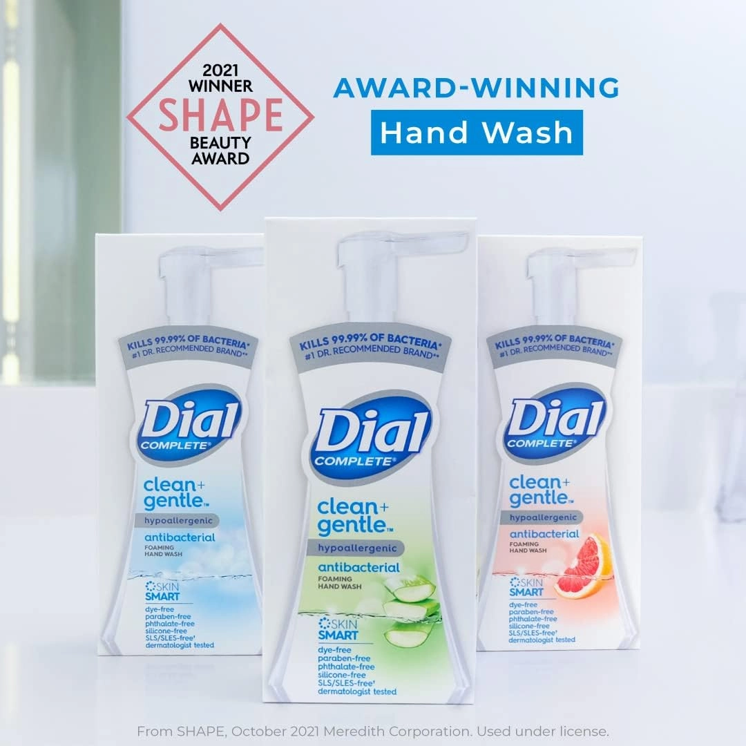 Dial Complete Clean   Gentle Antibacterial Foaming Hand Wash, Aloe Scent, 7.5 fl oz, 8 Count Case