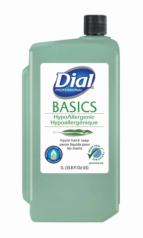 Dial Professional Basics Hypoallergenic Liquid Hand Soap, Green Seal Certified, 1L Cartridge Dispenser Refill Bottle (Pack of 8)