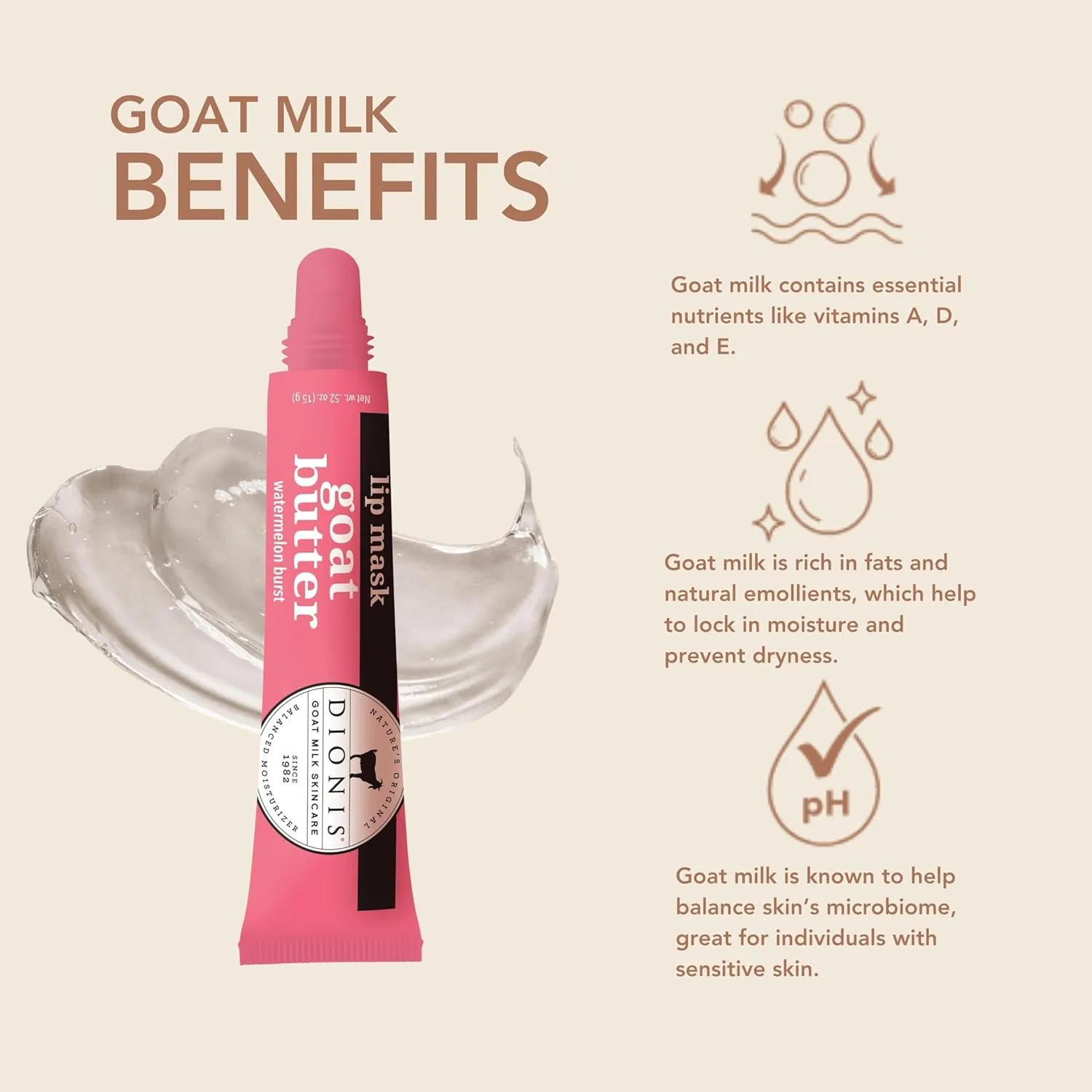 Dionis Goat Butter Overnight Leave On Lip Mask - Goat Milk, Jojoba & Moringa Oils Hydrate, Moisturize & Repair Cracked, Chapped & Dry Lips, Lock in Moisture For All Night Wear, Watermelon Burst