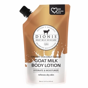 Dionis Creamy Coconut & Oats Goat Milk Body Lotion Refill Pouch & Skincare Scented Lotion, Creamy Coconut & Oats 8.5 oz