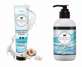 Dionis Ocean Mist Goat Milk Body Lotion Duo – Travel Size Hand & Body Cream   Full Size Pump Bottle, Hydrating Skincare for Dry & Sensitive Skin