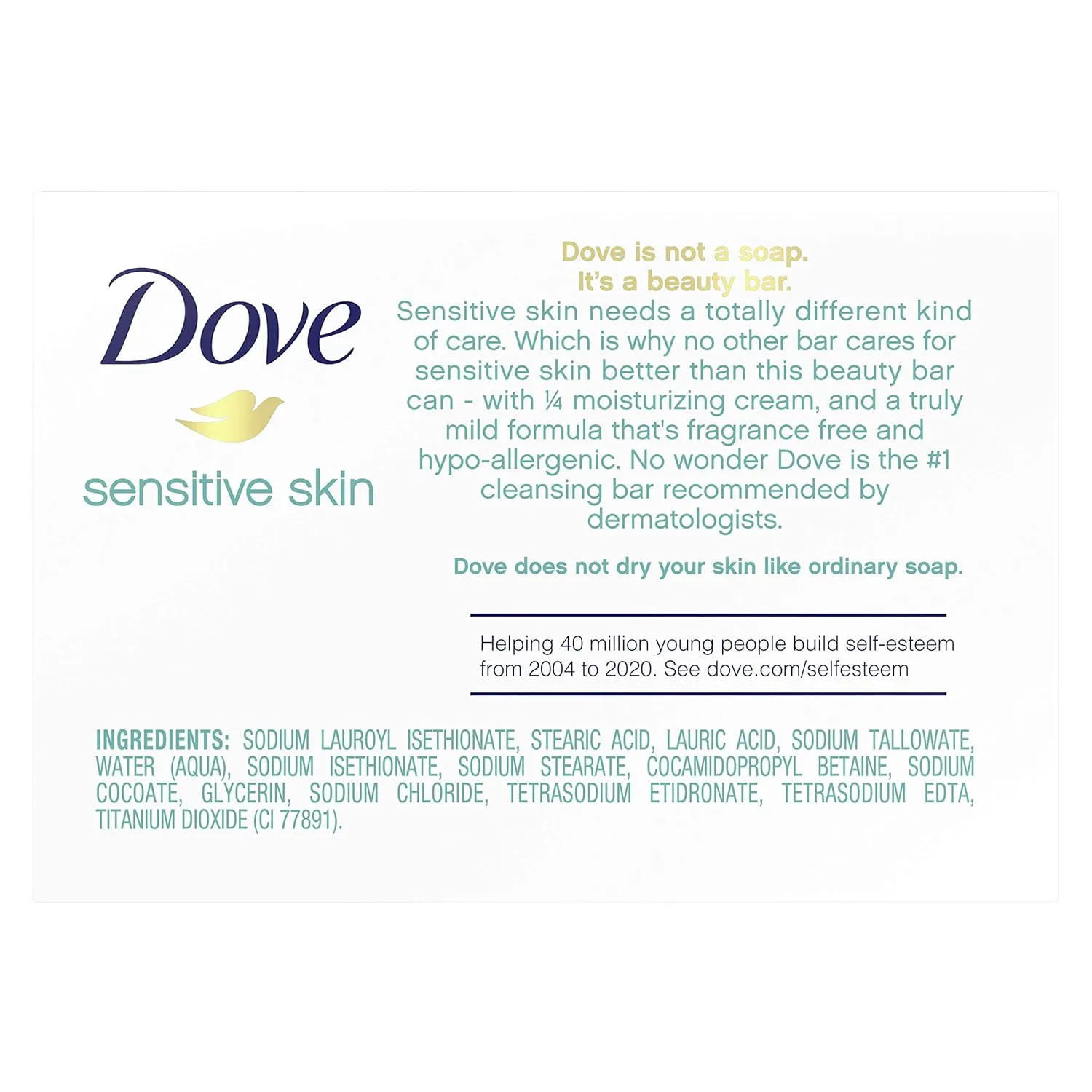 Dove, Bar Soap for Sensitive Skin 3.15 oz 25.2 Ounce, (Pack of 8)
