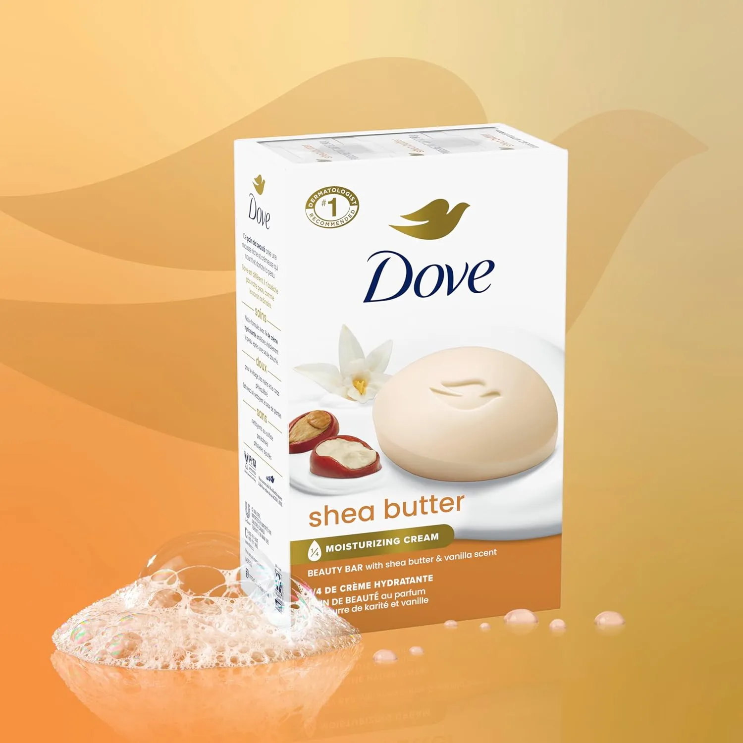 Dove Beauty Bar Soap Shea Butter, 6 Bars for Nourished, Radiant Skin, Enriches Skin 3.75 oz