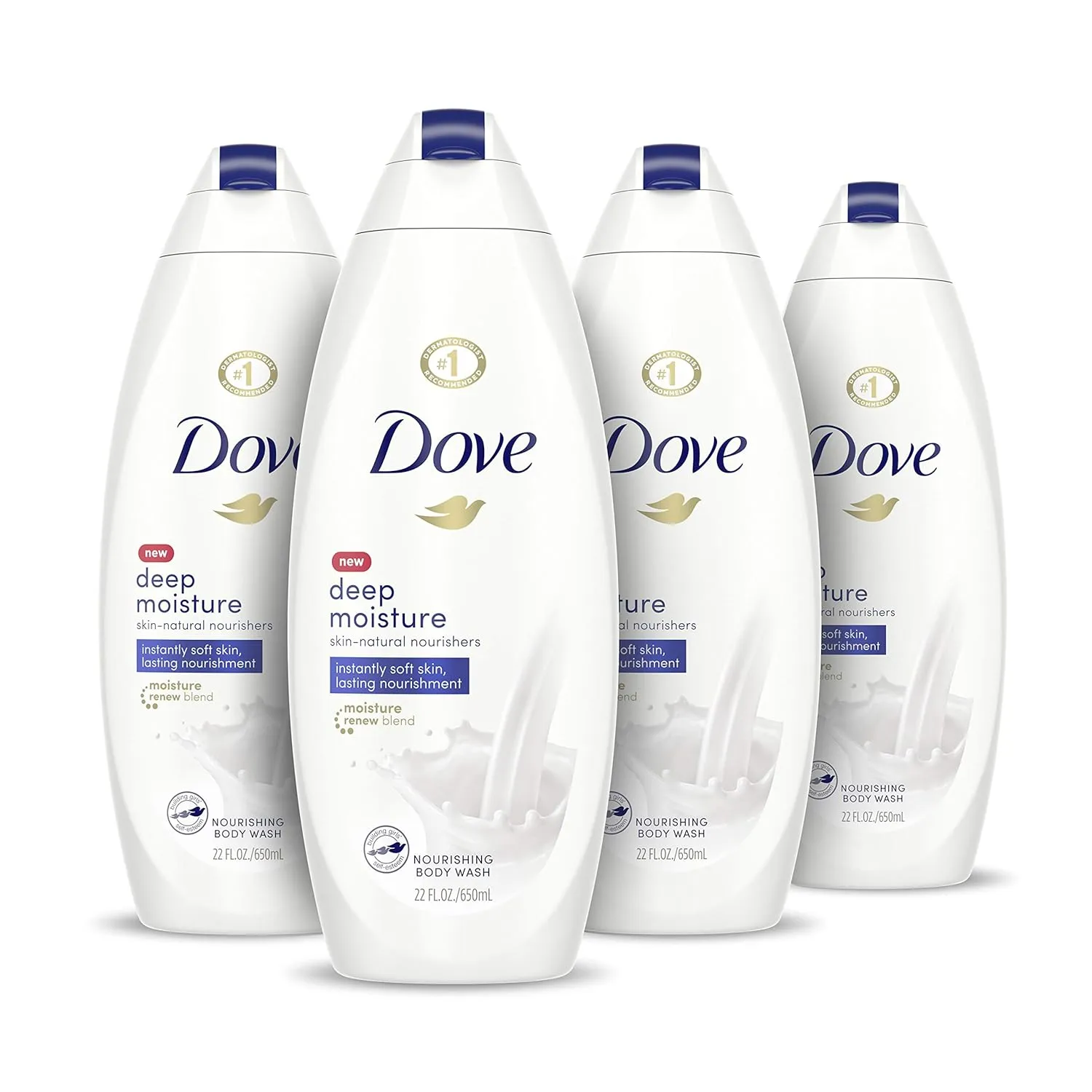 Dove Deep Moisture Body Wash For Dry Skin Moisturizing Body Wash Transforms Even The Driest Skin In One Shower, 22 Fl Oz (Pack of 4)