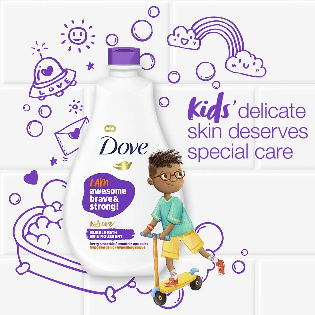 Dove Foaming Body Wash For Kids 4 Count Berry Smoothie Hypoallergenic Skin Care 13.5 oz
