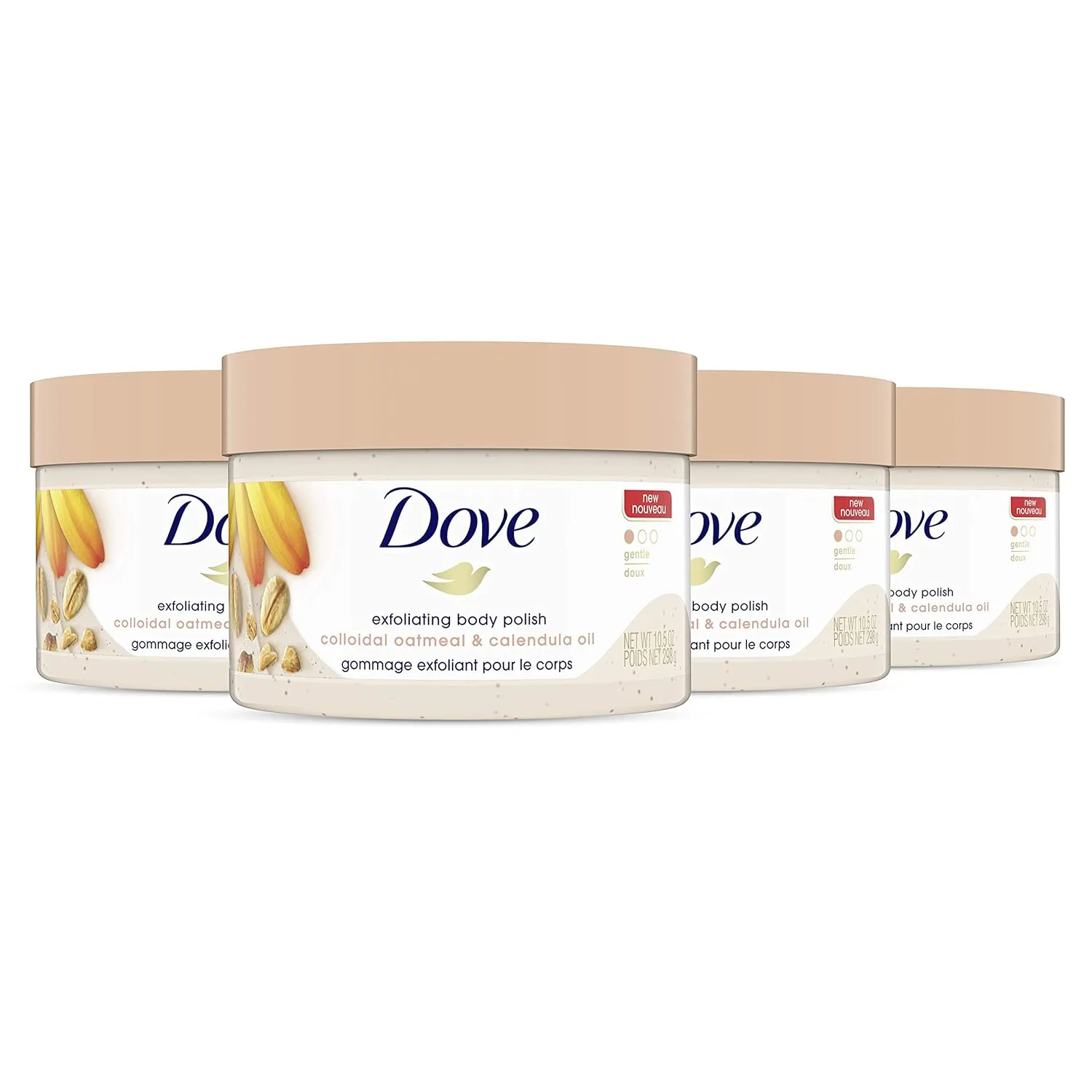 Dove Scrub for Silky Skin Oatmeal & Calendula Oil Body Scrub Exfoliates & Gives Lasting Nourishment 10.5 oz 4 Count