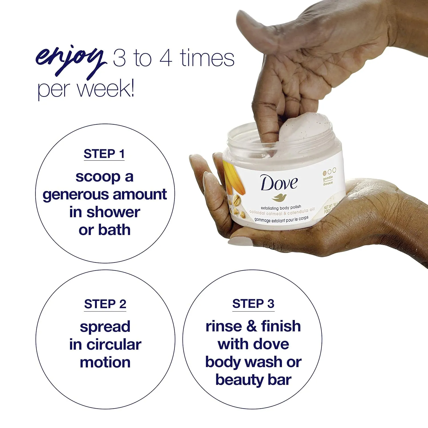 Dove Scrub for Silky Skin Oatmeal & Calendula Oil Body Scrub Exfoliates & Gives Lasting Nourishment 10.5 oz 4 Count