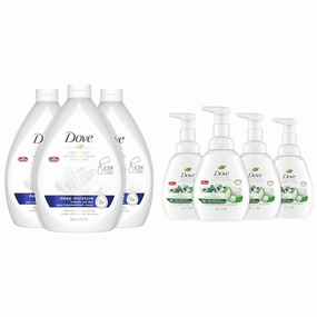 Dove Advanced Care Hand Wash Deep Moisture Pack of 3 for Soft, Smooth Skin & Foaming Hand Wash Aloe & Eucalyptus Pack of 4 Protects Skin from Dryness, More Moisturizers