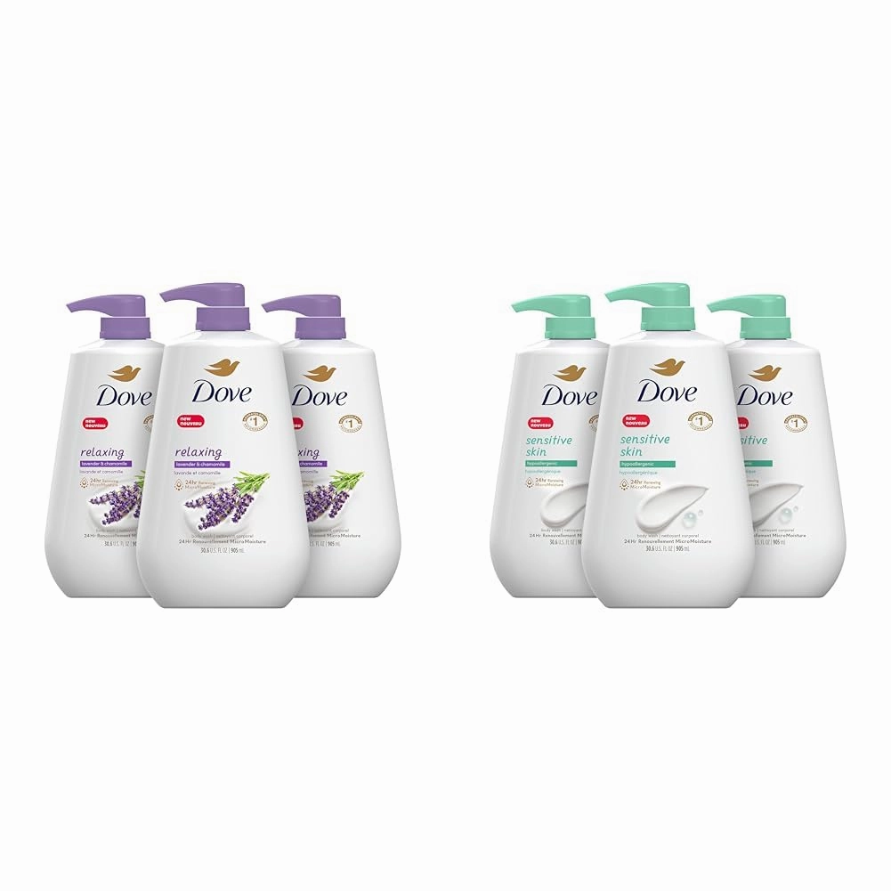 Dove Body Wash with Pump Relaxing Lavender Oil & Chamomile 3 Count for Renewed & Sensitive Skin Body Wash, Hypoallergenic and Paraben-Free, 30.6 fl oz (Pack of 3)