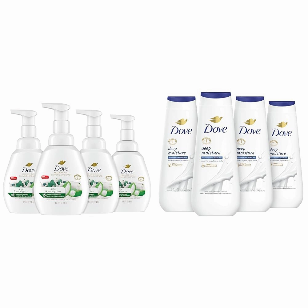 Dove Foaming Hand Wash Aloe & Eucalyptus Pack of 4 Body Wash Deep Moisture 4 Count For Dry Skin
