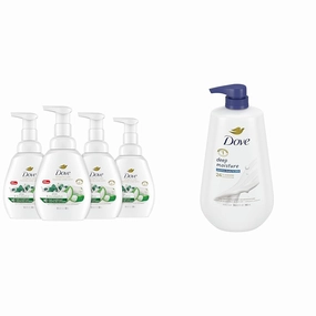 Dove Foaming Hand Wash Aloe & Eucalyptus Pack of 4 Protects Skin from Dryness & Body Wash with Pump Deep Moisture For Dry Skin Moisturizing Skin Cleanser 30.6 oz