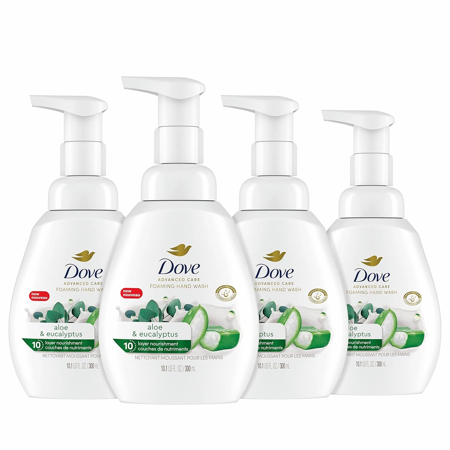 Dove Foaming Hand Wash Lavender & Rice Milk and Aloe & Eucalyptus Packs of 4, 10.1 oz Each, Moisturizes Skin 10 Layers Deep