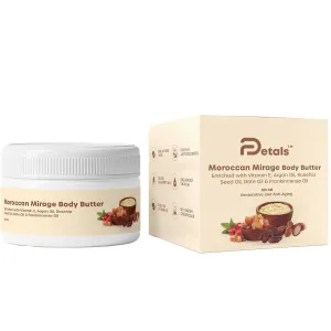 DPetals Moroccan Mirage Body Butter, Enriched with Vitamin E, Argan O.il, Rosehip Seed O.il, Date O.il, Frankincense O.il for Moisturization & Nourishment, Anti-Aging & Wrinkles Free