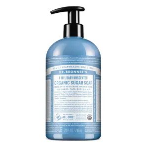 Dr. Bronner’s Organic Sugar Soap (Baby Unscented, 24 Ounce) - Made with Organic Oils, Sugar & Shikakai Powder, 4-in-1 Use: Hands, Body, Face and Hair- Liquid Soap, Moisturizes & Nourishes