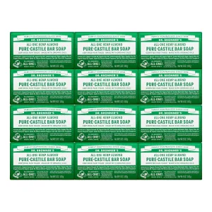 Dr. Bronner's - Pure-Castile Bar Soap (Almond, 5 ounce, 12-Pack) - Made with Organic Oils, For Face, Body and Hair, Gentle and Moisturizing, Biodegradable, Vegan, Cruelty-free, Non-GMO