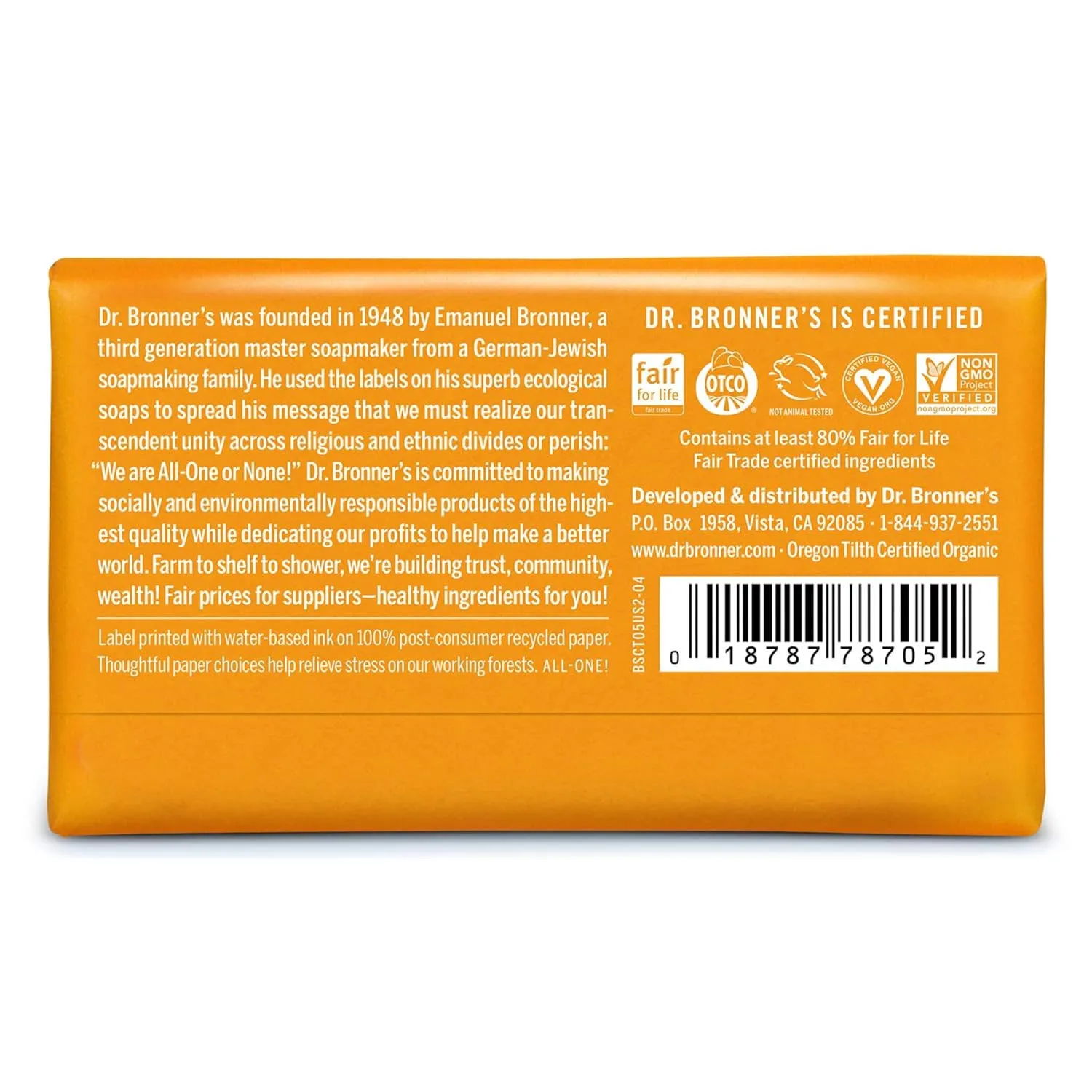 Dr. Bronner's - Pure-Castile Bar Soap (Citrus, 5 ounce, 6-Pack) - Made with Organic Oils, For Face, Body and Hair, Gentle and Moisturizing, Biodegradable, Vegan, Cruelty-free, Non-GMO