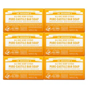 Dr. Bronner's - Pure-Castile Bar Soap (Citrus, 5 ounce, 6-Pack) - Made with Organic Oils, For Face, Body and Hair, Gentle and Moisturizing, Biodegradable, Vegan, Cruelty-free, Non-GMO