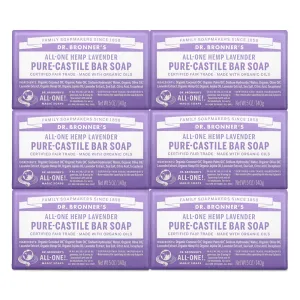 Dr. Bronner's - Pure-Castile Bar Soap (Lavender, 5 ounce, 6-Pack) - Made with Organic Oils, For Face, Body and Hair, Gentle and Moisturizing, Biodegradable, Vegan, Cruelty-free, Non-GMO