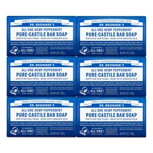Dr. Bronner's - Pure-Castile Bar Soap (Peppermint, 5 ounce, 6-Pack) - Made with Organic Oils, For Face, Body & Hair, Gentle & Moisturizing, Biodegradable, Vegan, Cruelty-free, Non-GMO