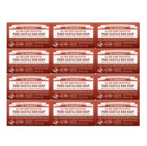 Dr. Bronner's Pure-Castile Magic Bar Soap (Eucalyptus, 5oz, 12-Pack) – Made with Organic Oils, Soap Bar for Men & Women, Gentle & Moisturizing for Face & Sensitive Skin, Vegan, Cruelty-Free, Non-GMO