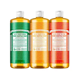 Dr. Bronner's Pure-Castile Magic Liquid Soap – Made with Organic Oils 32 oz (3-Pack) Almond, Citrus, Tea Tree, Body Wash, Face Soap, Dish Soap, Laundry, Pet Wash, Multi-Purpose Natural Soap