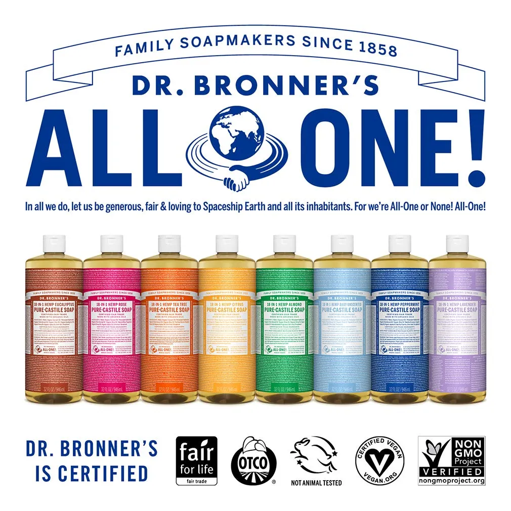 Dr. Bronner's Pure-Castile Magic Liquid Soap – Made with Organic Oils 32 oz (3-Pack) Almond, Citrus, Tea Tree, Body Wash, Face Soap, Dish Soap, Laundry, Pet Wash, Multi-Purpose Natural Soap