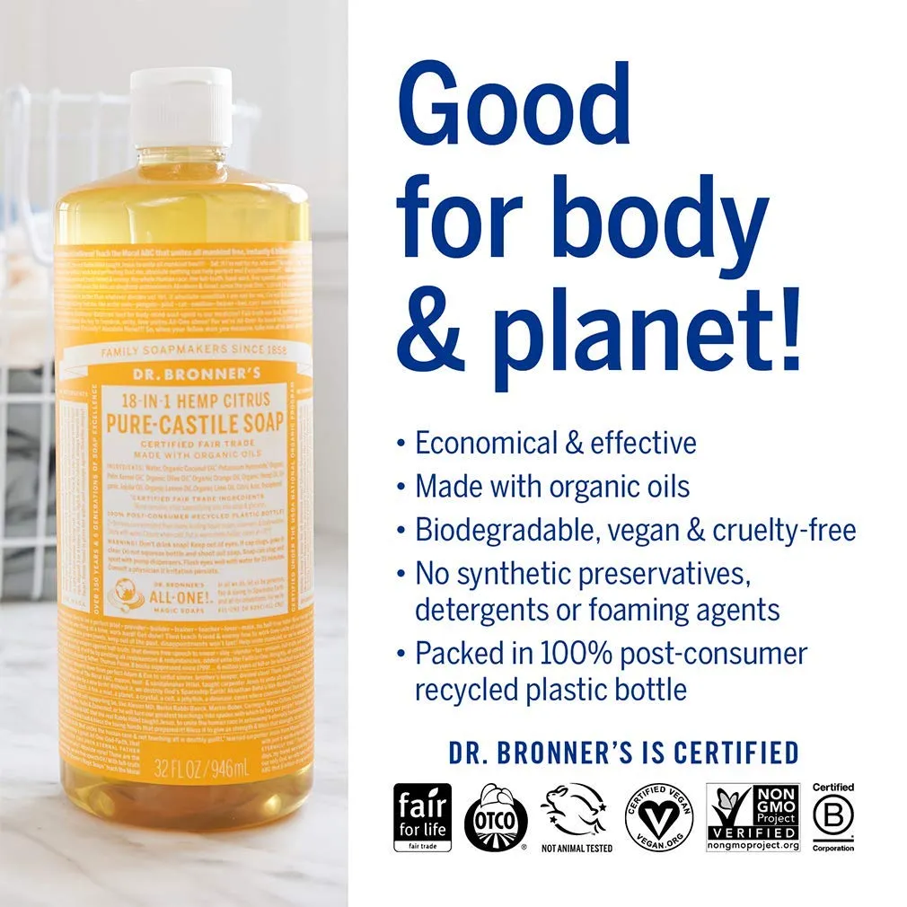 Dr. Bronner's Pure-Castile Magic Liquid Soap – Made with Organic Oils 32 oz (3-Pack) Almond, Citrus, Tea Tree, Body Wash, Face Soap, Dish Soap, Laundry, Pet Wash, Multi-Purpose Natural Soap