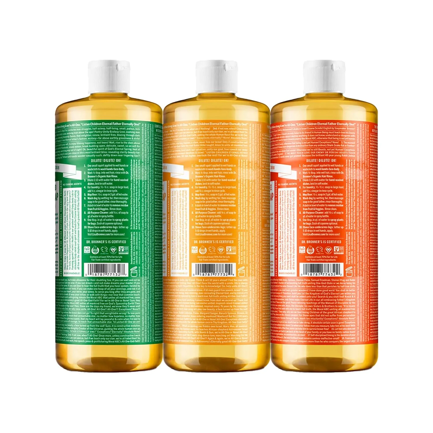 Dr. Bronner's Pure-Castile Magic Liquid Soap – Made with Organic Oils 32 oz (3-Pack) Almond, Citrus, Tea Tree, Body Wash, Face Soap, Dish Soap, Laundry, Pet Wash, Multi-Purpose Natural Soap