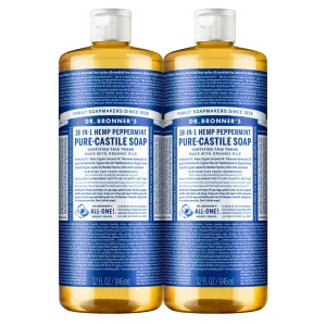 Dr. Bronner’s Pure-Castile Magic Liquid Soap Made with Organic Oils Soap Liquid for Body, Face, Hair, Dishes, Pets, Laundry Natural, Vegan, Dr Bronner's Soap - Peppermint, 32 oz (2-Pack)